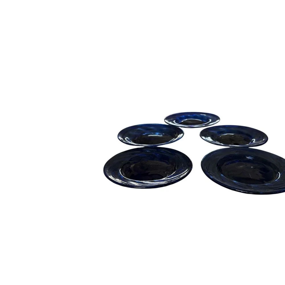 Vintage Set of 5 Cobalt Blue Glass Dessert Plates‎ Side Plates